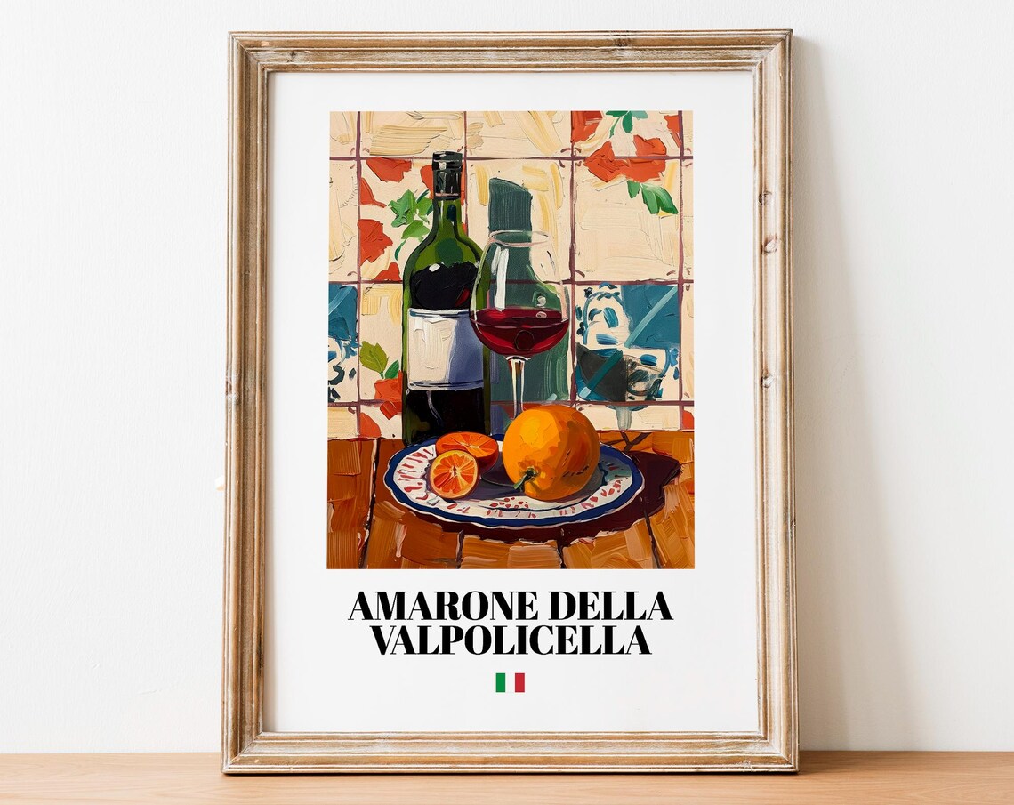 Vintage Amarone Bottle Print Poster Fine Wine Art For Culinary Spaces