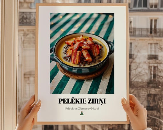 Grey Peas With Bacon Christmas Wall Art Latvian Food Priecgus Ziemassvtkus Gift Oil Painting Print