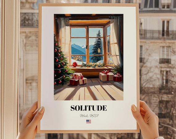 Solitude Utah USA Cozy Christmas Cabin Window Snow Scene Poster