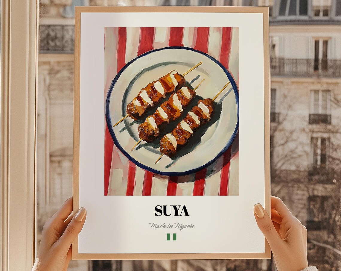 Suya Nigerian Spicy Grilled Meat Skewers Food Illustration Kitchen Art Poster