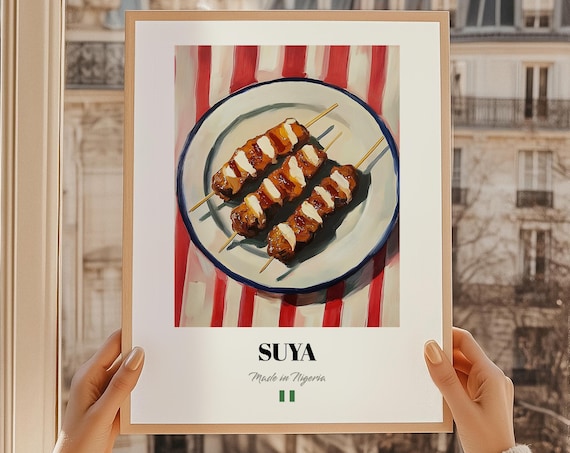 Suya Nigerian Spicy Grilled Meat Skewers Food Illustration Kitchen Art Poster