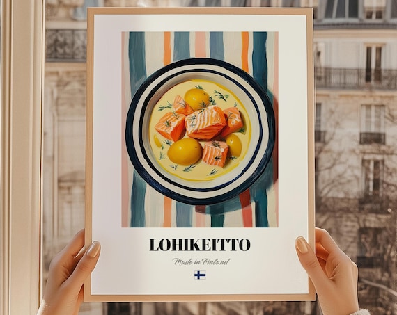 Lohikeitto Wall Art Print Poster Finnish Cuisine Salmon Soup Friend Gift Finland Kitchen