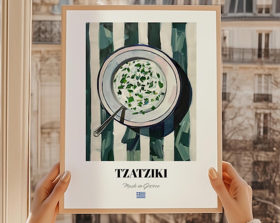 Tzatziki Bowl Top View Painting Poster Greek Yogurt Dip Kitchen Wall Decor
