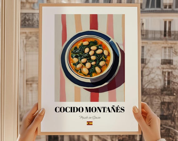 Cocido Montas Spanish Food Print Kitchen Wall Decor Cookbook Cover Cafe Menu Template Art