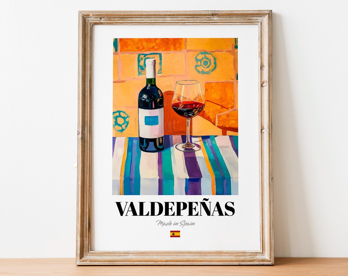 Valdepeas Wine Wall Art Print Poster Traditional Red Artwork For Kitchens