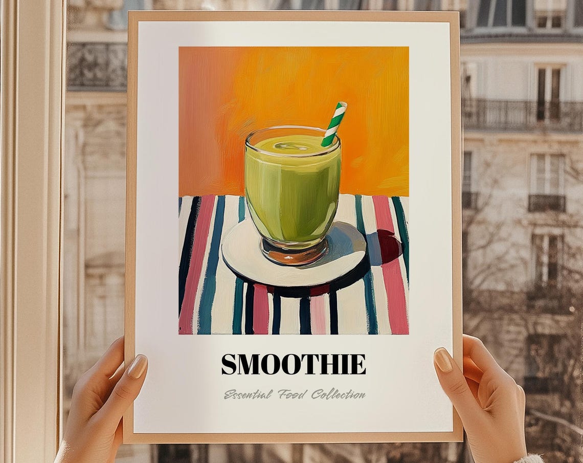 Green Smoothie Juice Bar Drink Still Life Painting Kitchen Art Poster