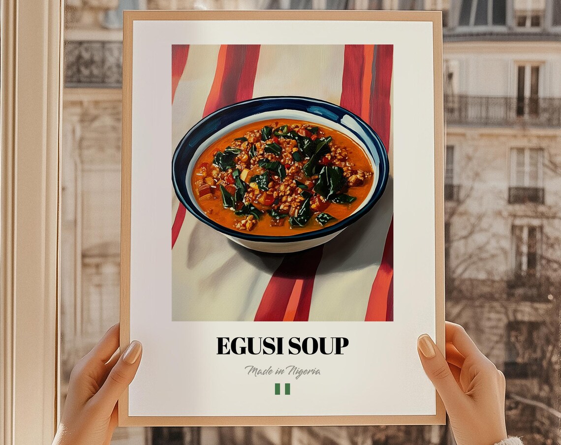 Egusi Soup Nigerian Melon Seed Stew Food Illustration Kitchen Art Poster