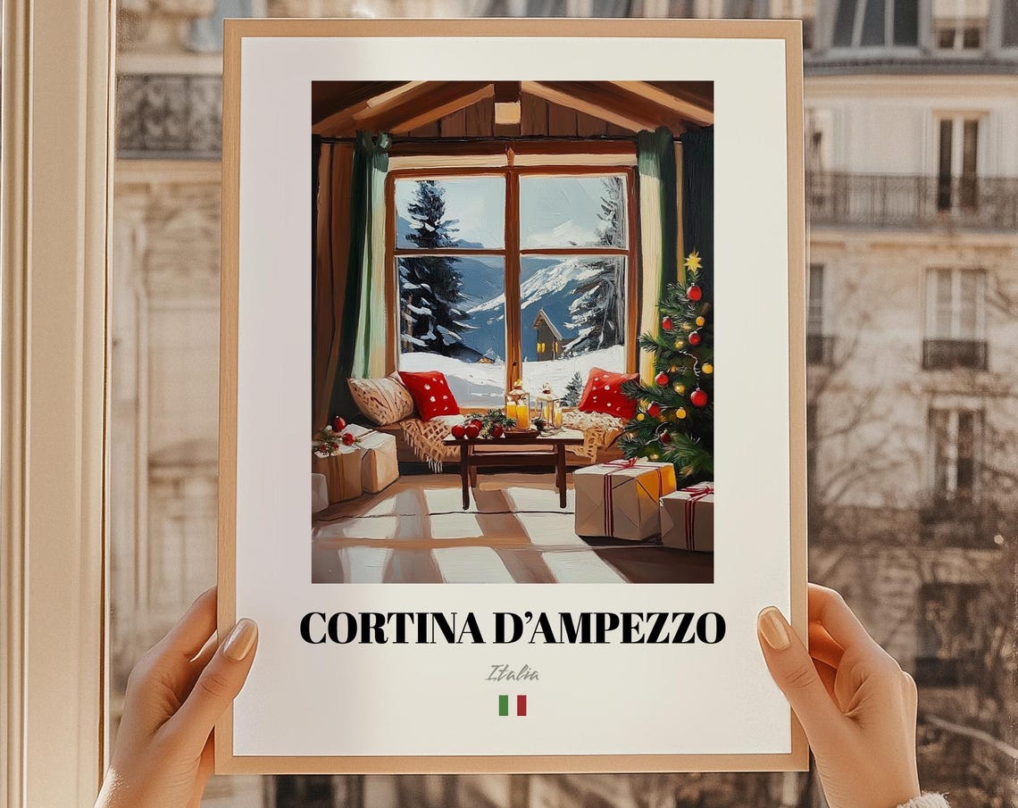 Cortina D'Ampezzo Italia Cozy Christmas Cabin Snowy View Poster