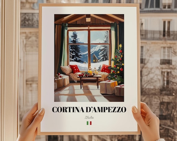Cortina D'Ampezzo Italia Cozy Christmas Cabin Snowy View Poster