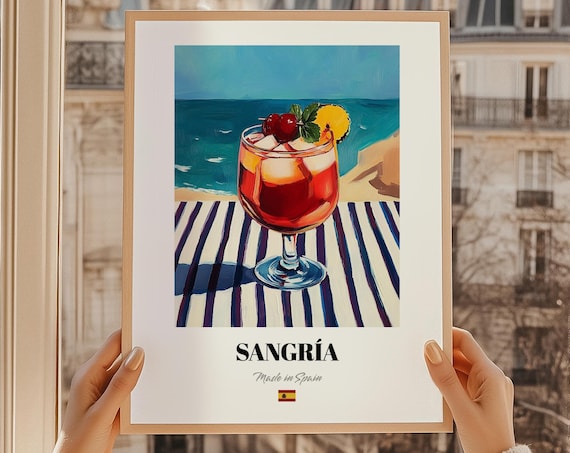 Sangra Sea View Spanish Cocktail Poster Bar Dcor Wall Art Friend Gift