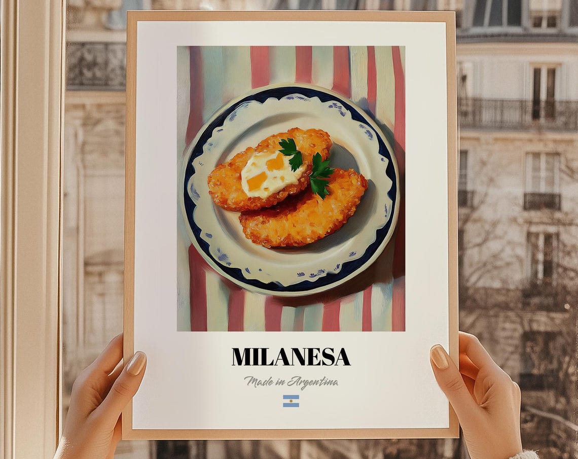 Milanesa Argentina Breaded Cutlet Egg Painting Kitchen Poster