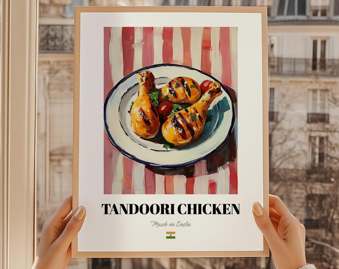 Tandoori Chicken Indian Grilled Dish Illustration Kitchen Art Poster