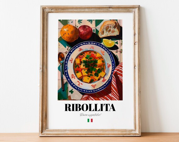 Ribollita Bread Cube Tomato Soup Painted Italian Kitchen Decor Poster