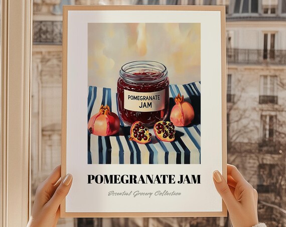 Pomegranate Jam Jar with Fresh Fruit Kitchen Still Life Print