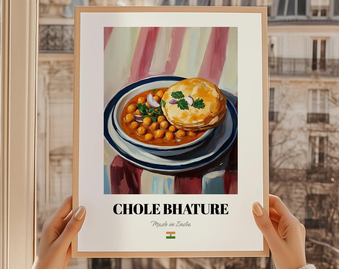 Chole Bhature Indian Chickpea Curry Bread Food Illustration Poster