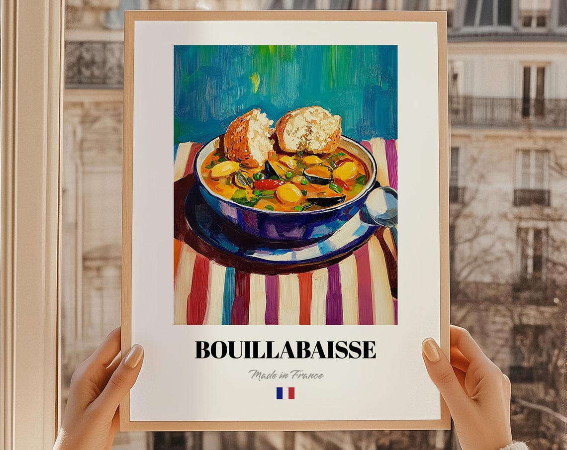 Bouillabaisse French Food Print Art Cute Menu Ideas For A Chef Dining Room Poster