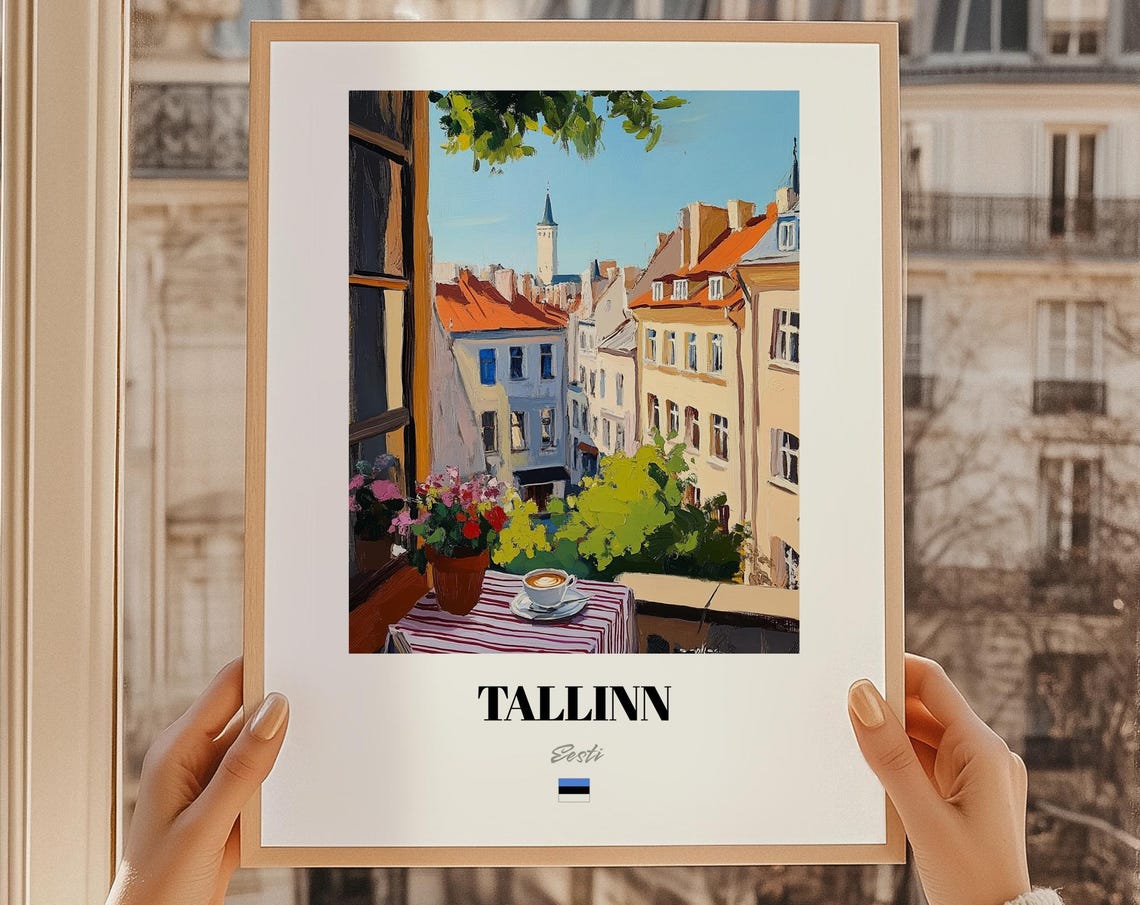 Tallinn Estonia Flower Balcony Cafe Old Town View Travel Poster