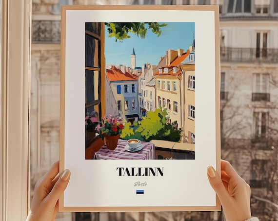 Tallinn Estonia Flower Balcony Cafe Old Town View Travel Poster