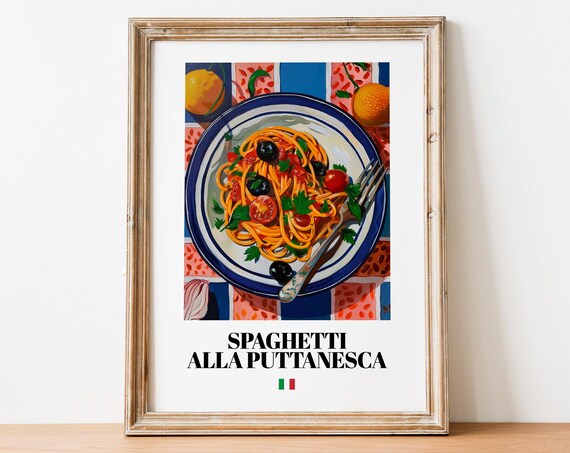 Spaghetti Alla Puttanesca Bold Olive Tomato Italian Pasta Poster