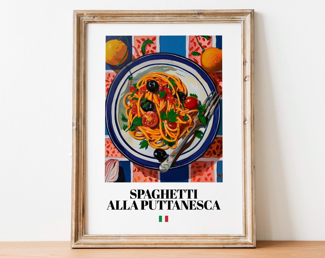 Spaghetti Alla Puttanesca Bold Olive Tomato Italian Pasta Poster