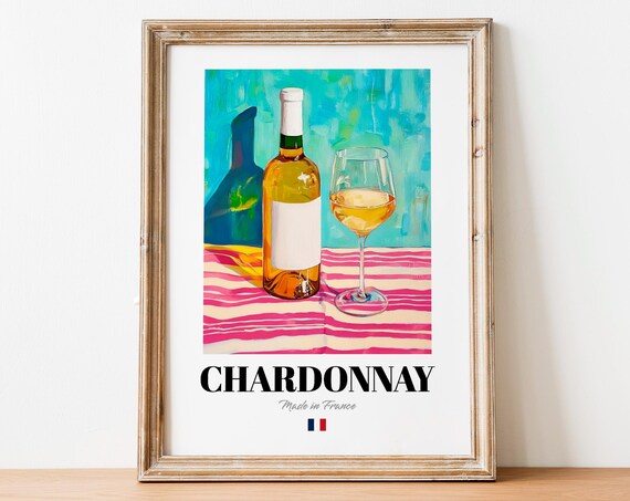 Chardonnay Wine Wall Art Print Poster Classic French White For Kitchens