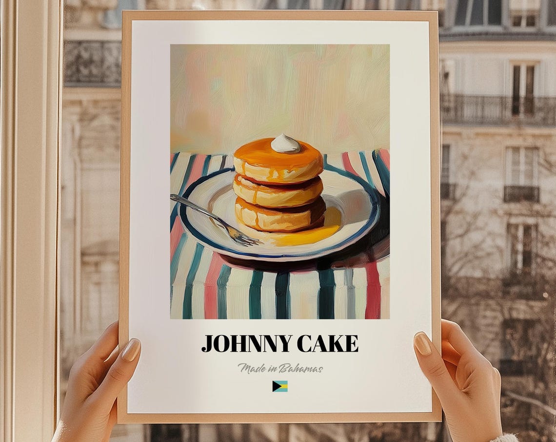 Johnny Cake Bahamian Bread Painted Golden Stack Food Art Poster