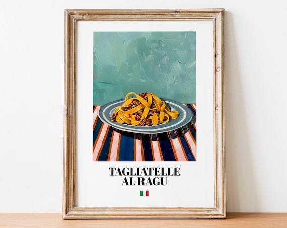 Tagliatelle Ragu Italian Pasta Painting Teal Modern Kitchen Poster