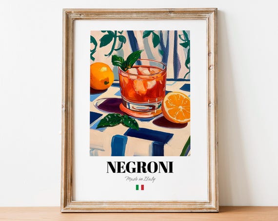 Negroni Classic Italian Cocktail Oranges Bar Art Decor Poster