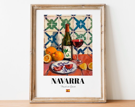 Vintage Navarra Bottle Print Poster Wine Art For Homes And Bars