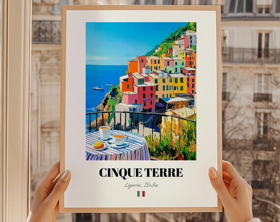 Cinque Terre Italy Colorful Cliffside Village Oil Painting Travel Poster