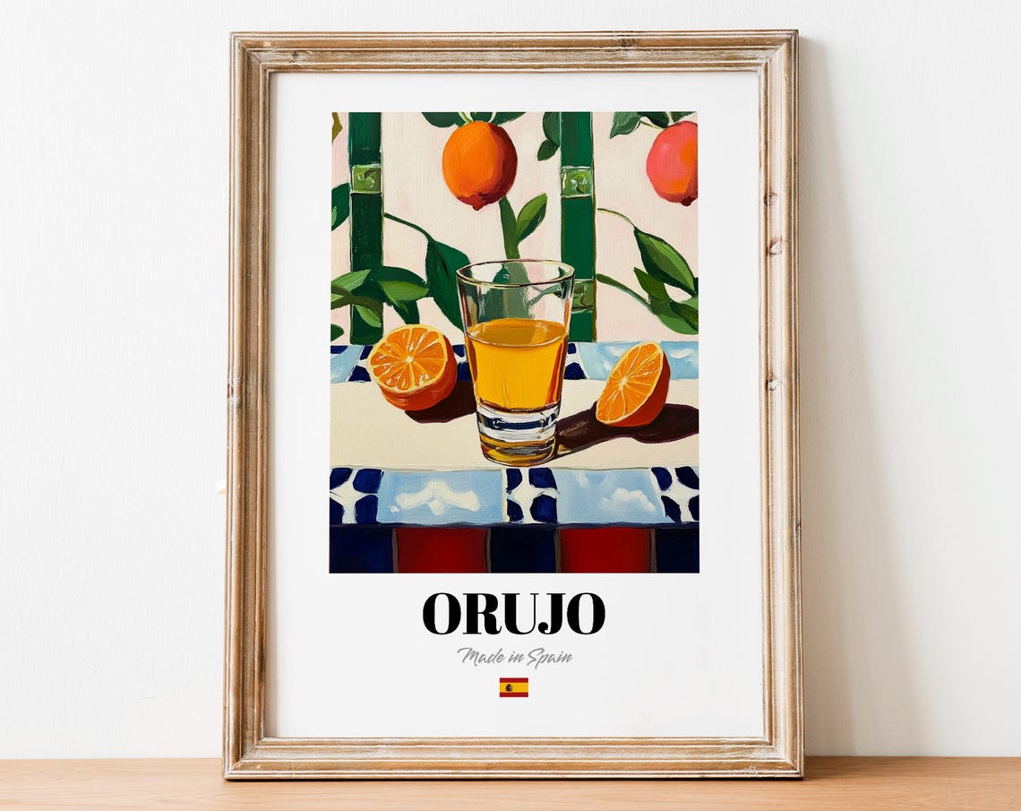 Spanish Orujo Art Print Poster Traditional Spirit Artwork For Bars And Restaurants