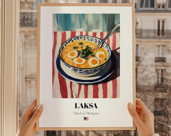 Laksa Malaysia Noodle Soup Egg Herb Bowl Cuisine Food Art Poster