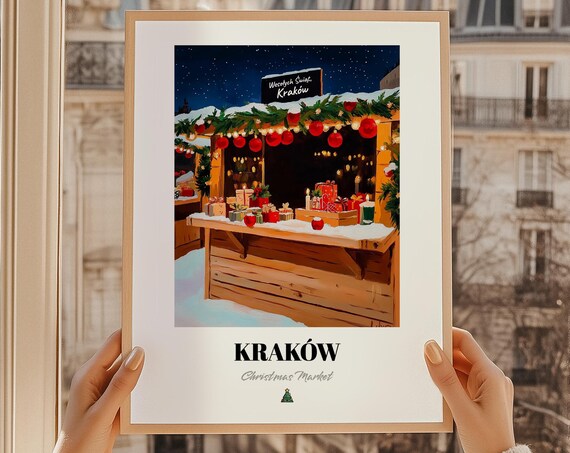 Krakw Poland Christmas Market Wall Art Print Poster Prezent Witeczny Wesoych Wit