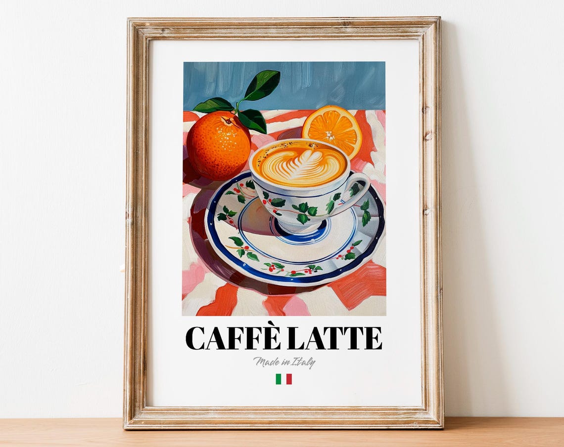 Caffè Latte Made in Italy Coffee Cup Still Life Kitchen Art Poster