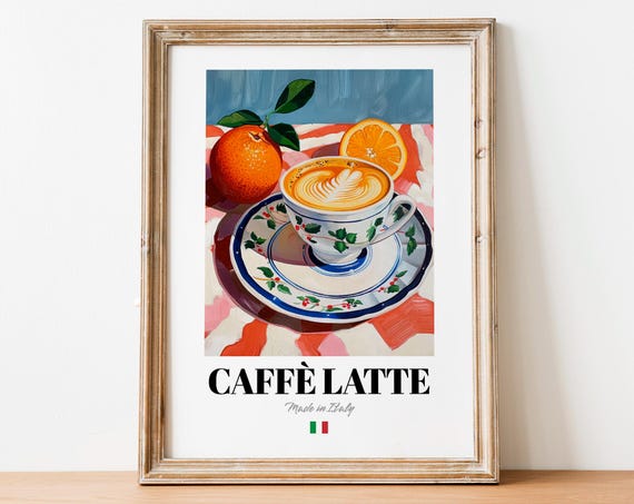 Artisan Caff Latte Wall Art Print Poster Specialty Coffee Artwork For Culinary Spaces