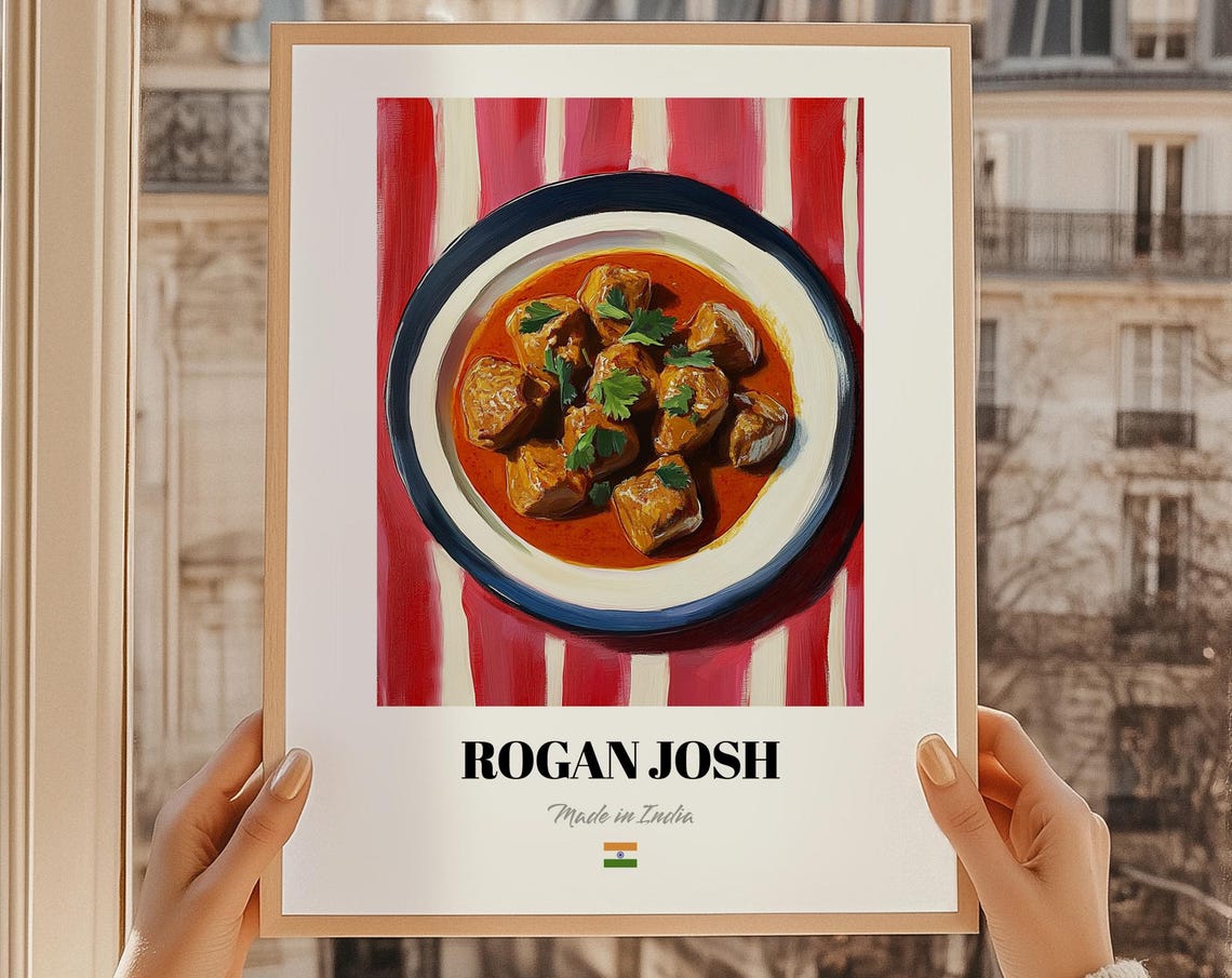 Rogan Josh Indian Lamb Curry Food Illustration Kitchen Art Poster