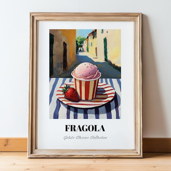 Fragola Strawberry Gelato Cup Italian Street Scene Dessert Poster
