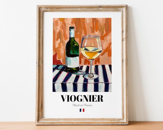 French Viognier Art Print Poster Rhne Valley Wine Artwork For Bars And Bistros