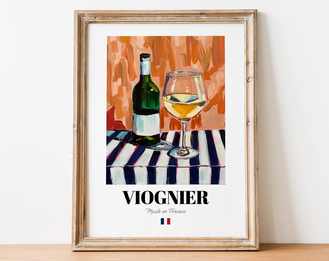 French Viognier Art Print Poster Rhne Valley Wine Artwork For Bars And Bistros