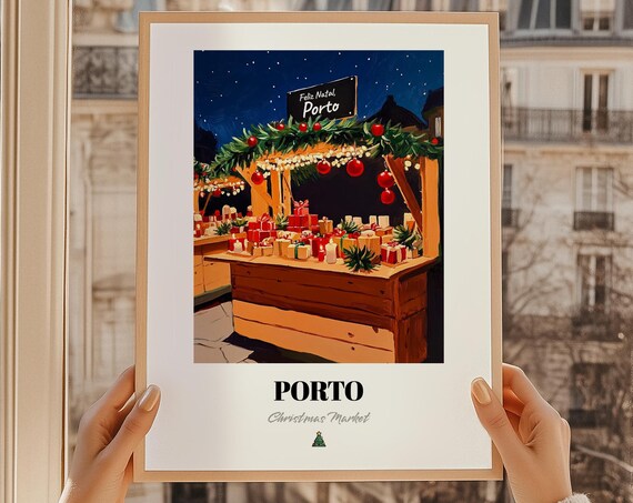 Porto Portugal Christmas Market Wall Art Print Poster Presente De Natal Feliz
