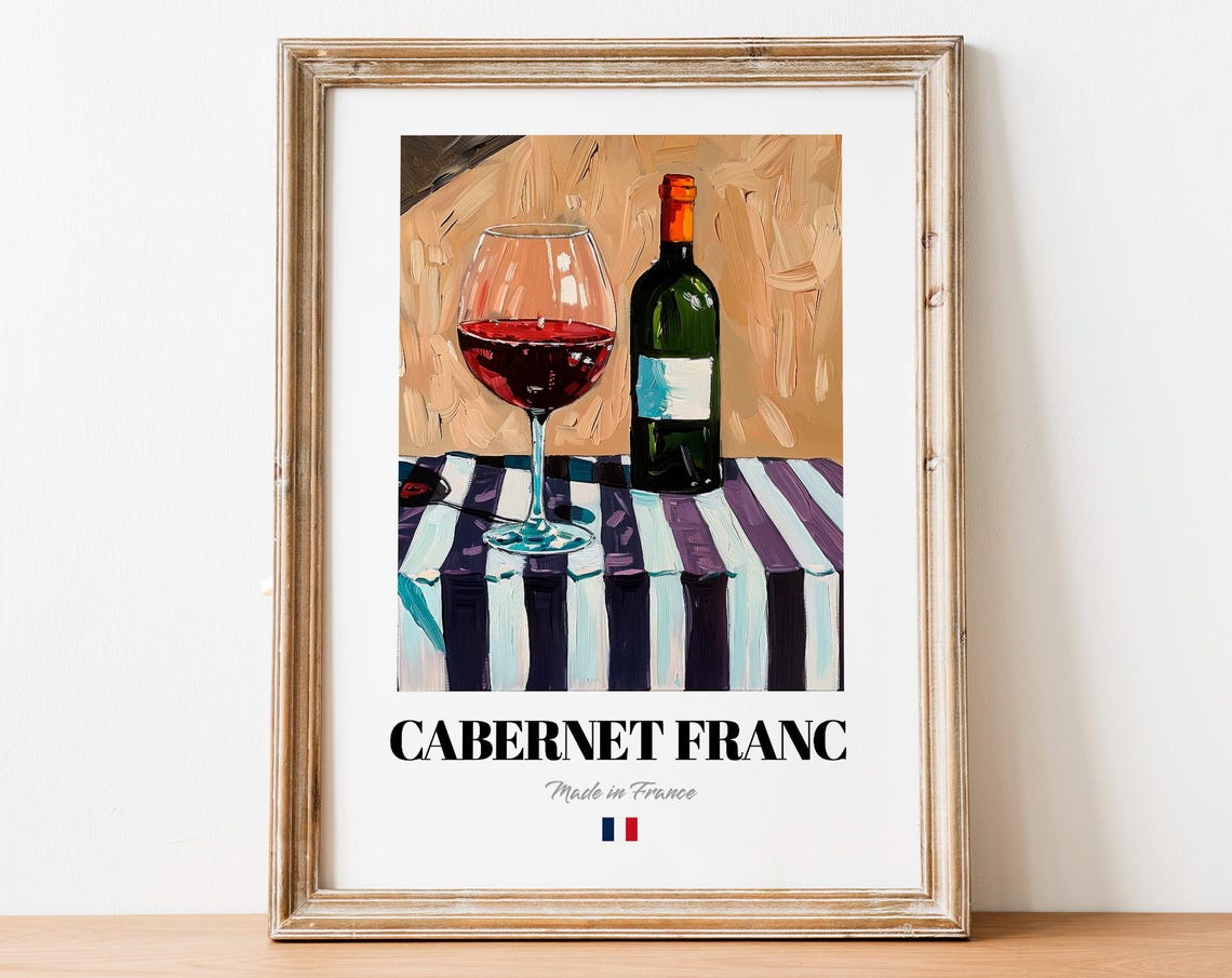 Cabernet Franc French Red Wine Painterly Glass Striped Cloth Poster