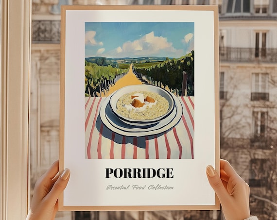 Porridge Breakfast Bowl Painted Food Illustration Orchard View Kitchen Poster