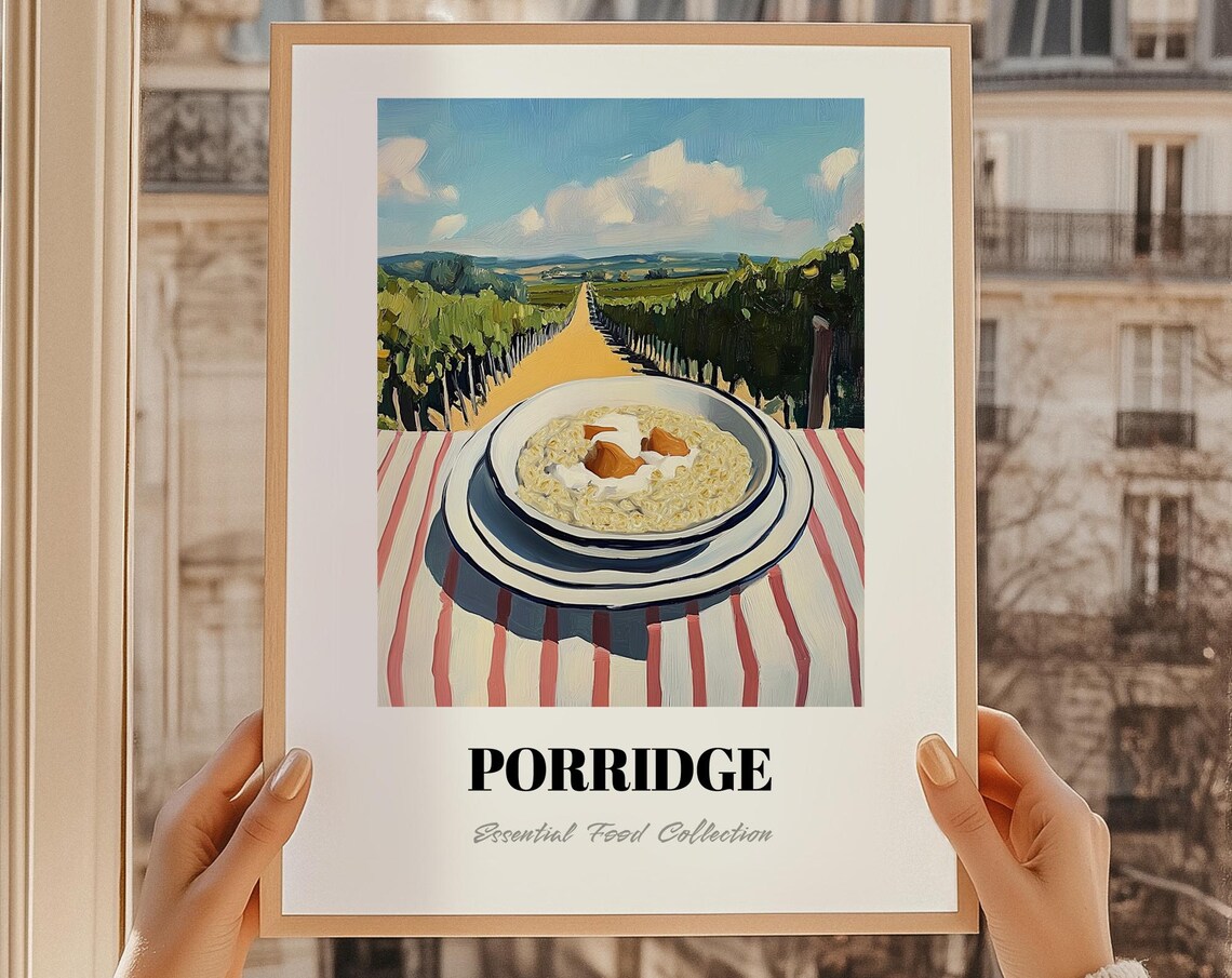 Porridge Breakfast Bowl Painted Food Illustration Orchard View Kitchen Poster