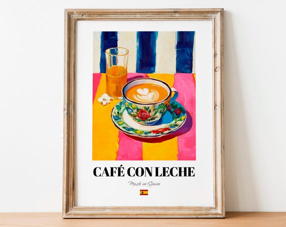 Caf Con Leche Wall Art Print Poster Modern Coffee Artwork For Kitchen Dcor