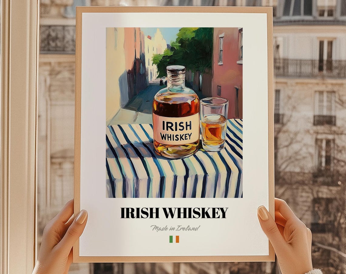 Irish Whiskey Bottle and Glass Vintage Irish Pub Decor Poster