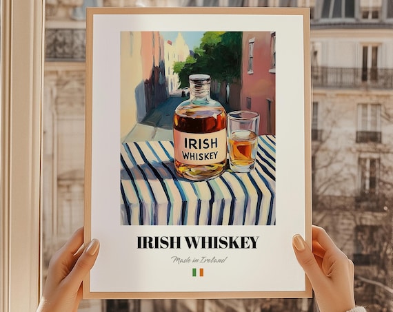 Irish Whiskey Bottle and Glass Vintage Irish Pub Decor Poster