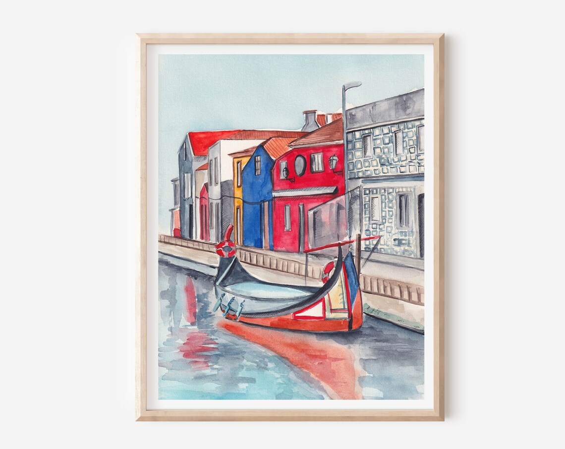 Aveiro, Portugal Travel Poster, Traditional Tile Art