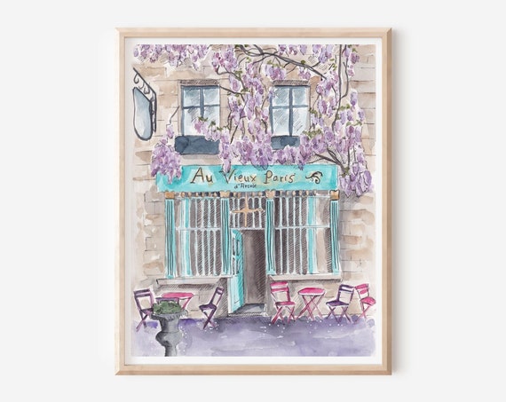 Au Vieux Paris Cafe, Paris Travel Poster Art Print