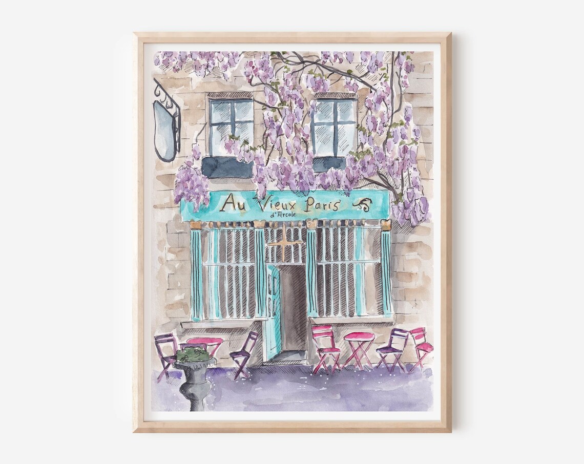 Au Vieux Paris Cafe, Paris Travel Poster Art Print