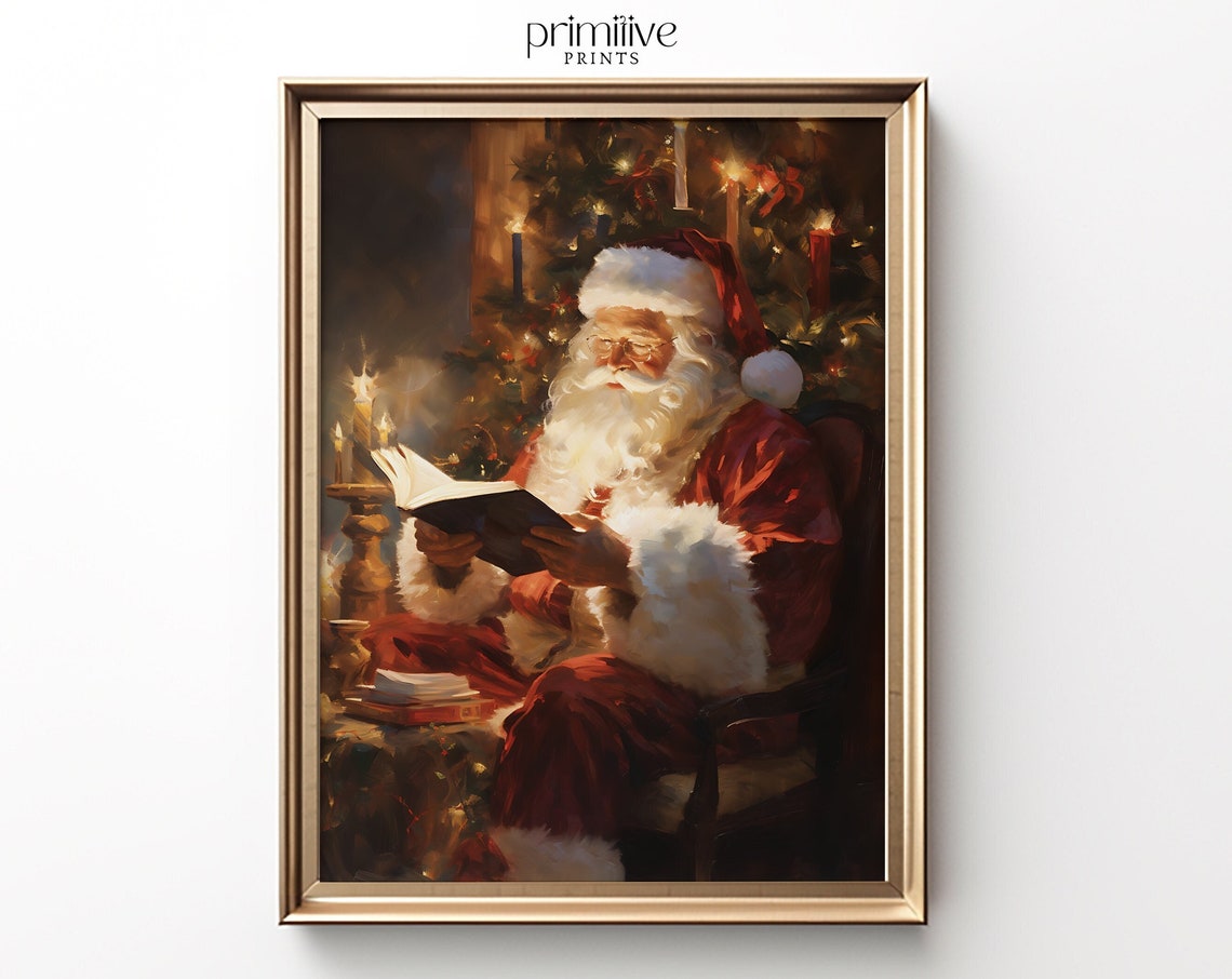 Santa Claus Reading by Candlelight Cozy Christmas Painting Poster